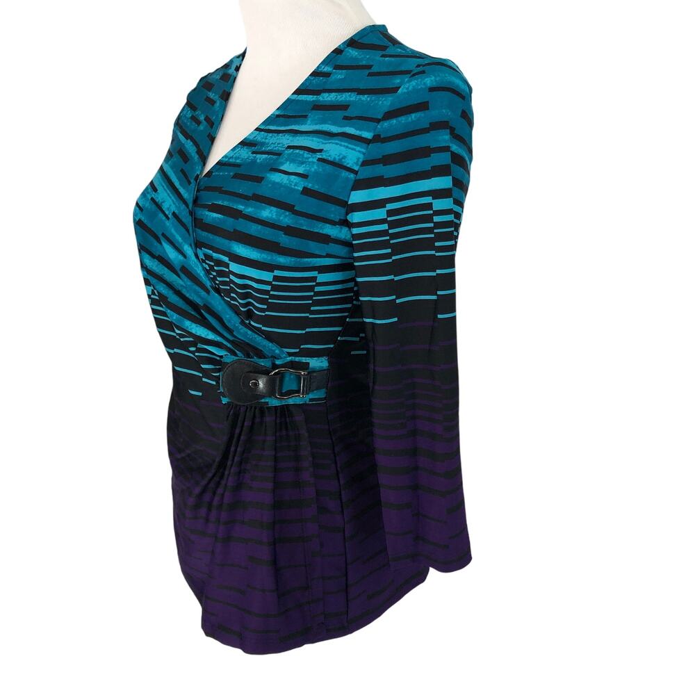 New Directions Slicky Blouse V Neck Ruched Half Wrap Size Petite Small - Picture 7 of 9